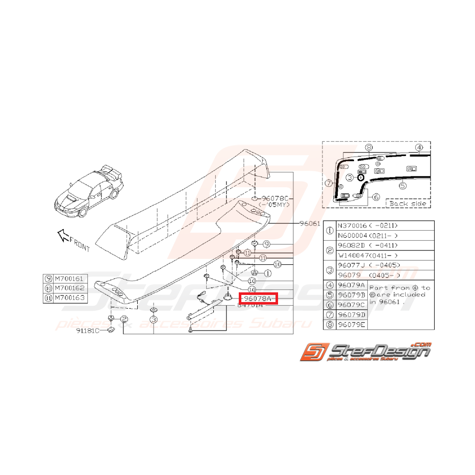 Bouchon d'étanchéité becquet de coffre SUBARU STI 03-07