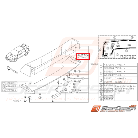 Joint de becquet de coffre SUBARU STI 03 au 10/05