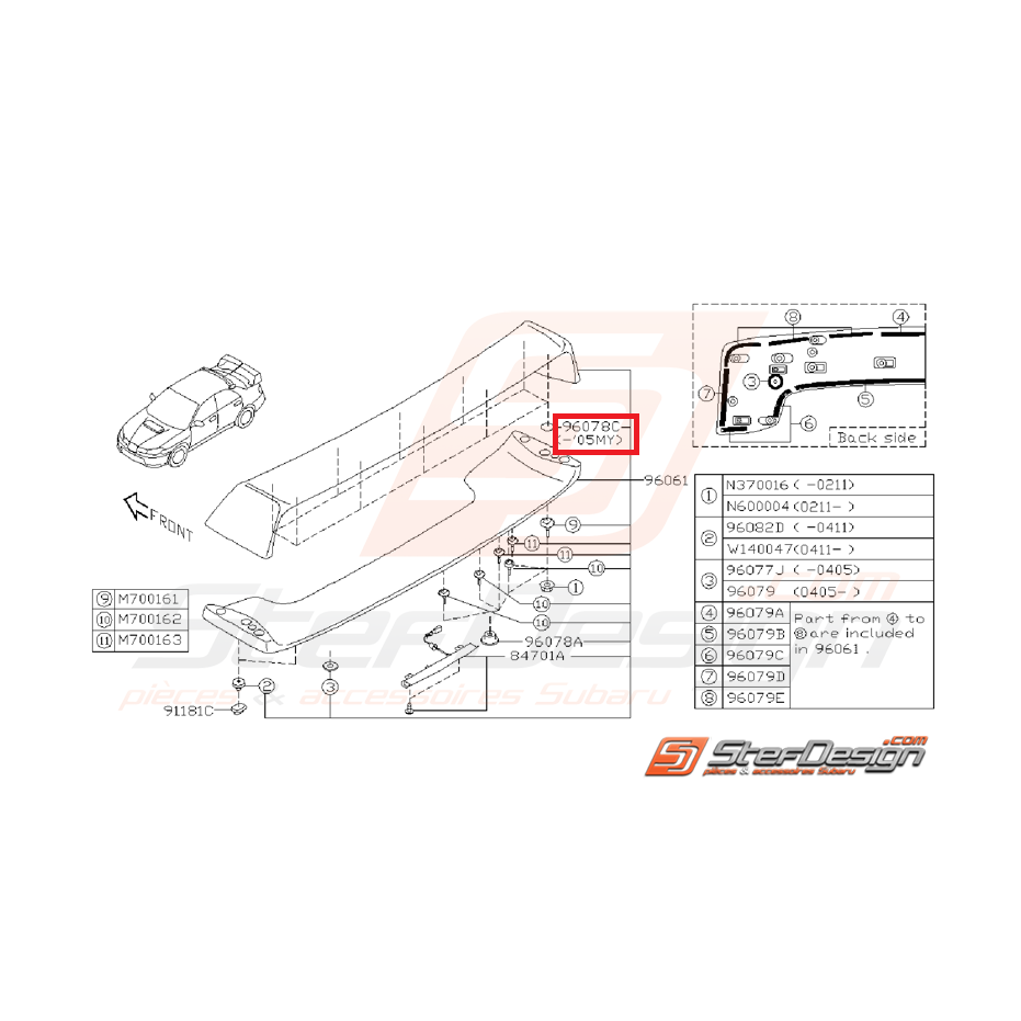 Joint de becquet de coffre SUBARU STI 03 au 10/05