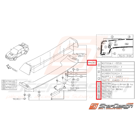 Becquet de coffre origine SUBARU STI 03-07