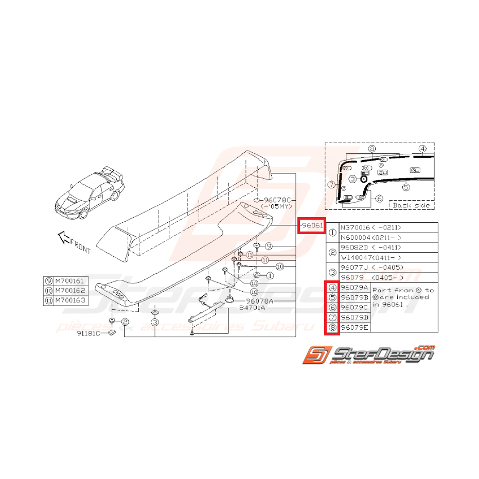 Becquet de coffre origine SUBARU STI 03-07
