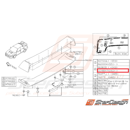 Clips de becquet de coffre origine SUBARU STI du 11/04 a 2007