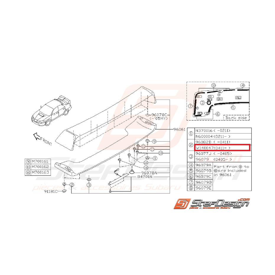 Clips de becquet de coffre origine SUBARU STI du 11/04 a 2007