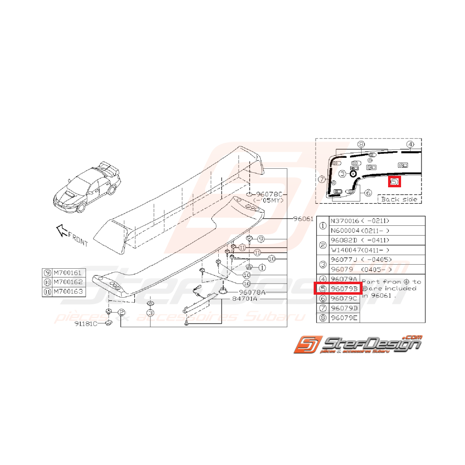 Joint d'étanchéité becquet de coffre SUBARU STI 03-07