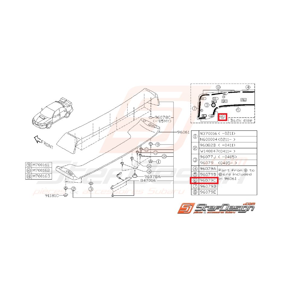 Joint d’étanchéité de becquet de coffre SUBARU STI 03-05