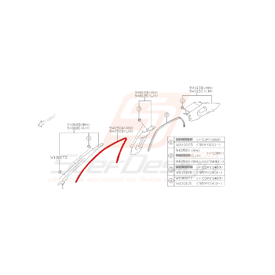 Garniture de porte avant pour subaru impreza WRX 2006 et 2007 Garniture de porte avant pour subaru impreza WRX 2006 et 2007
