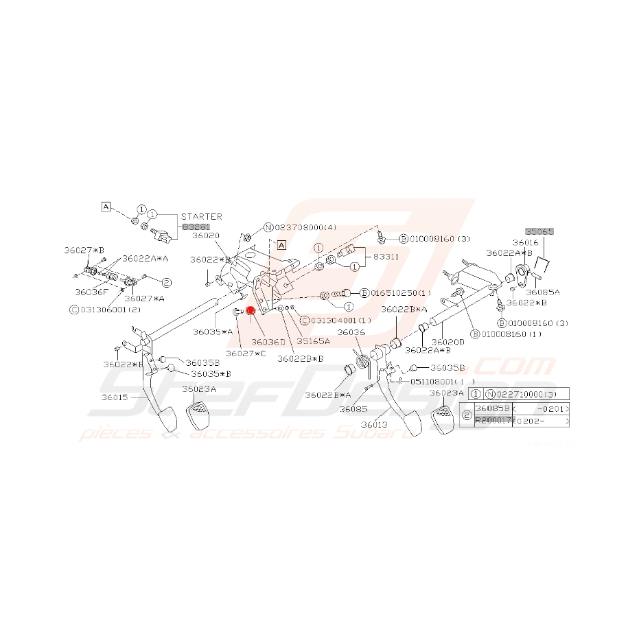 Ressort du pédalier pour subaru impreza GT 1999-2000 Ressort du pédalier pour subaru impreza GT 1999-2000