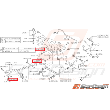 Écrou de train arrière et de fixation de triangle SUBARU WRX/STI 01-11