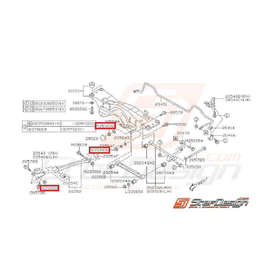 Écrou de train arrière et de fixation de triangle SUBARU WRX/STI 01-11