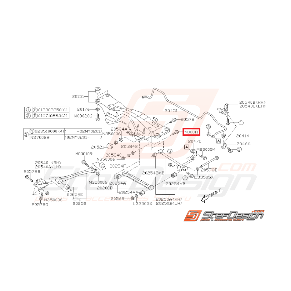Vis suspension arrière GT 93-00 WRX/STI 01-07