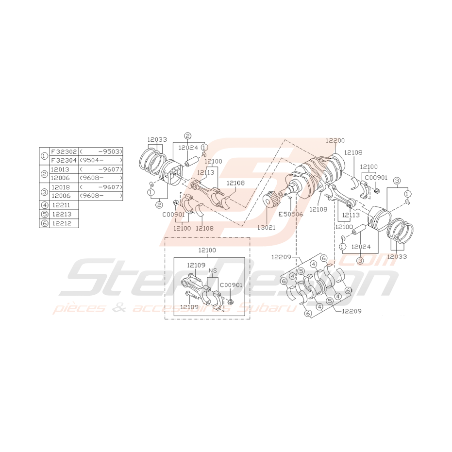 Ensemble Pistons et Villebrequin Origine Subaru GT 1993 - 1998