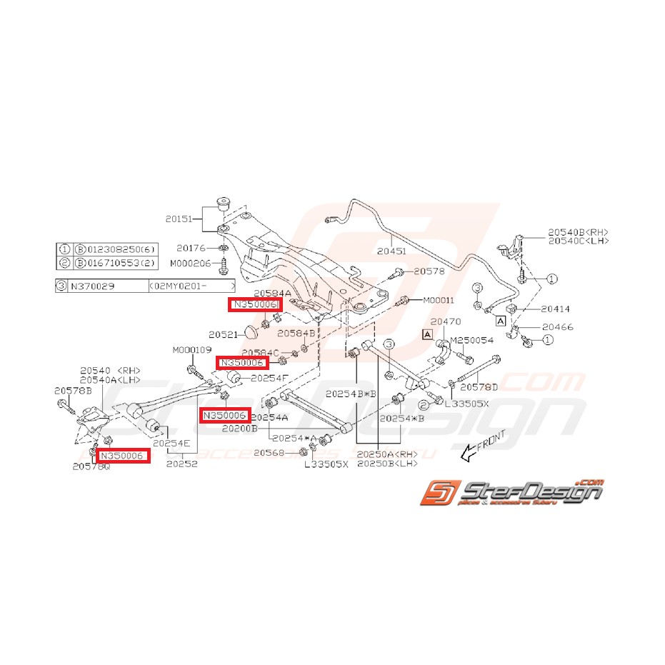 Écrou de train arrière et de fixation de triangle SUBARU WRX/STI 01-11