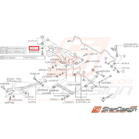 Rondelle de fixation de berceau arrière origine SUBARU WRX 01-07