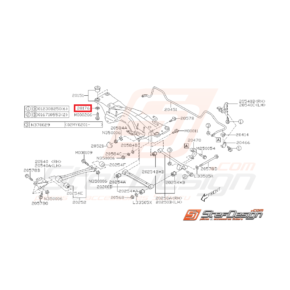 Rondelle de fixation de berceau arrière origine SUBARU WRX 01-07