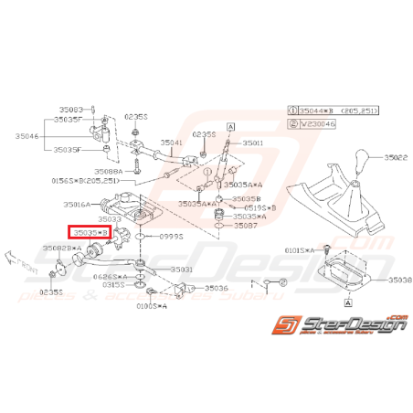 Silent bloc support boite 5 levier de vitesse WRX 01-07