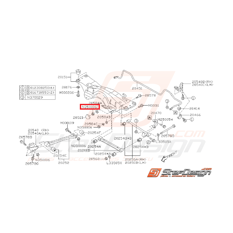 Écrou de train arrière et de fixation de triangle SUBARU WRX/STI 01-11