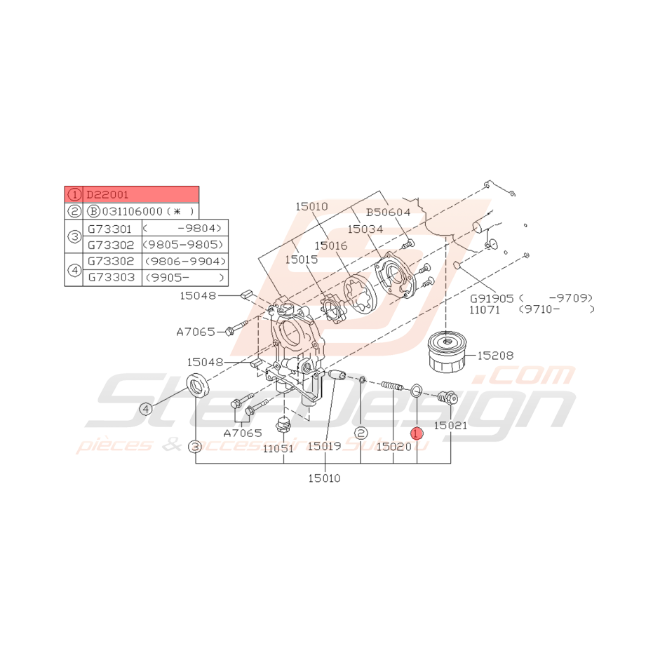 Rondelle de Pompe à Huile Origine Subaru GT 1993 - 2000
