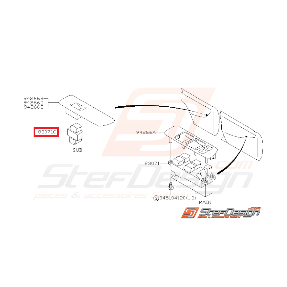 Bouton lève vitre électrique porte avant côté passager/arrière SUBARU GT 98-00 Bouton lève vitre électrique porte avant côté passager/arrière SUBARU GT 98-00