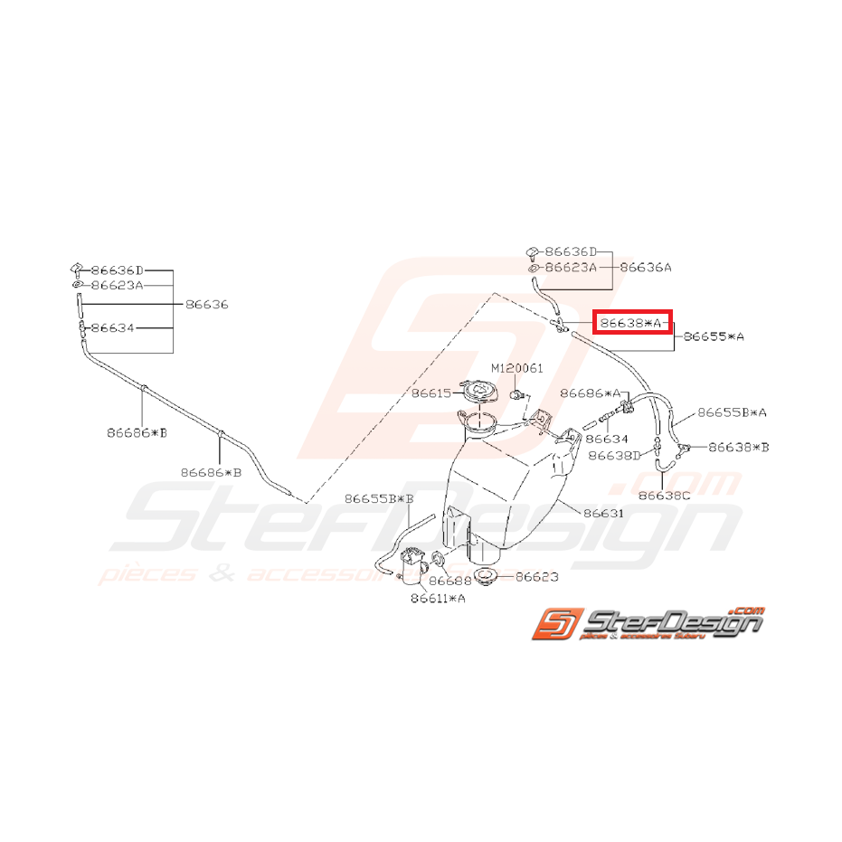 Raccord en t durite de lave-glace avant SUBARU GT 96-00