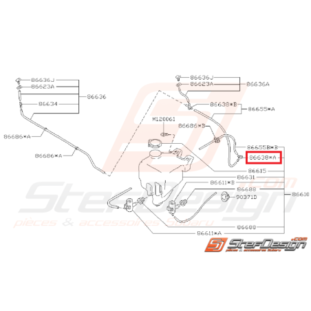 Raccord en t durite de lave-glace avant SUBARU GT 96-00