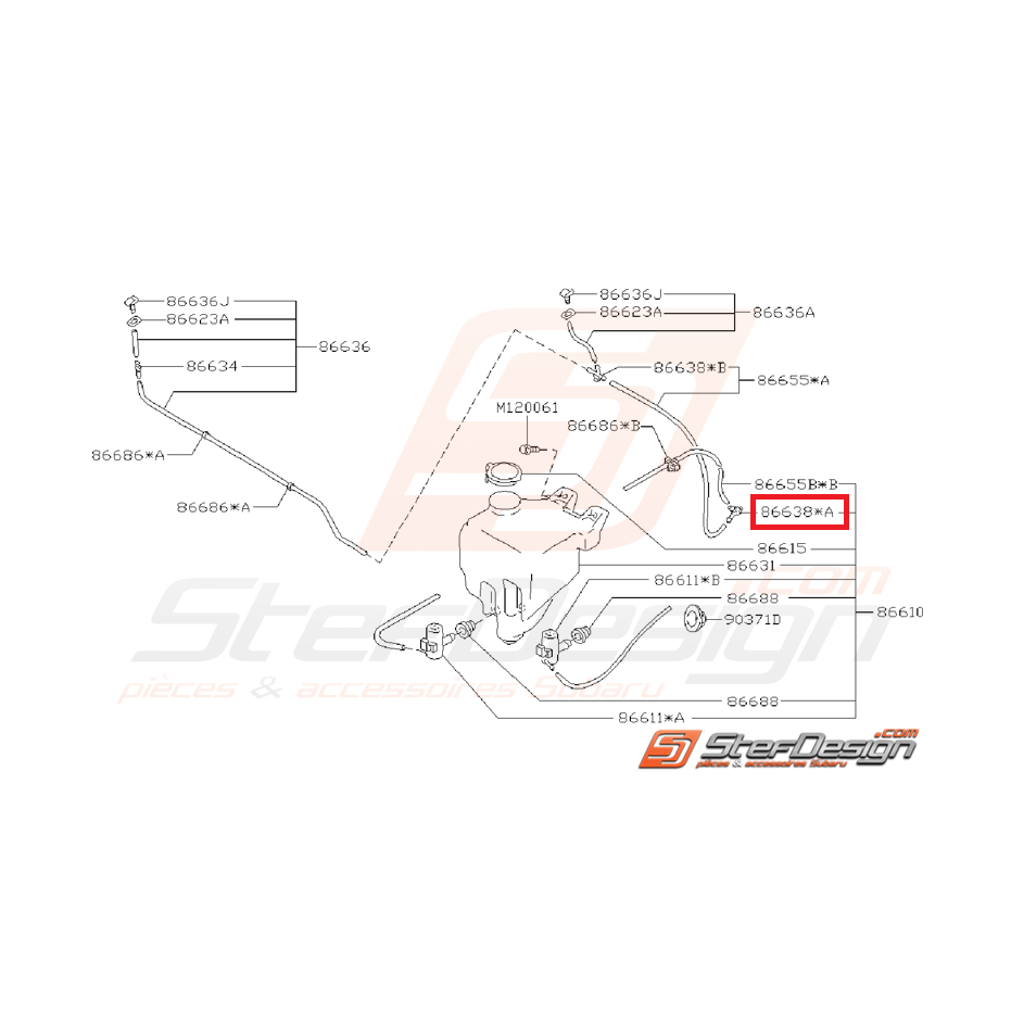 Raccord en t durite de lave-glace avant SUBARU GT 96-00
