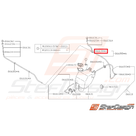 Raccord en t durite de lave-glace avant SUBARU GT 96-00