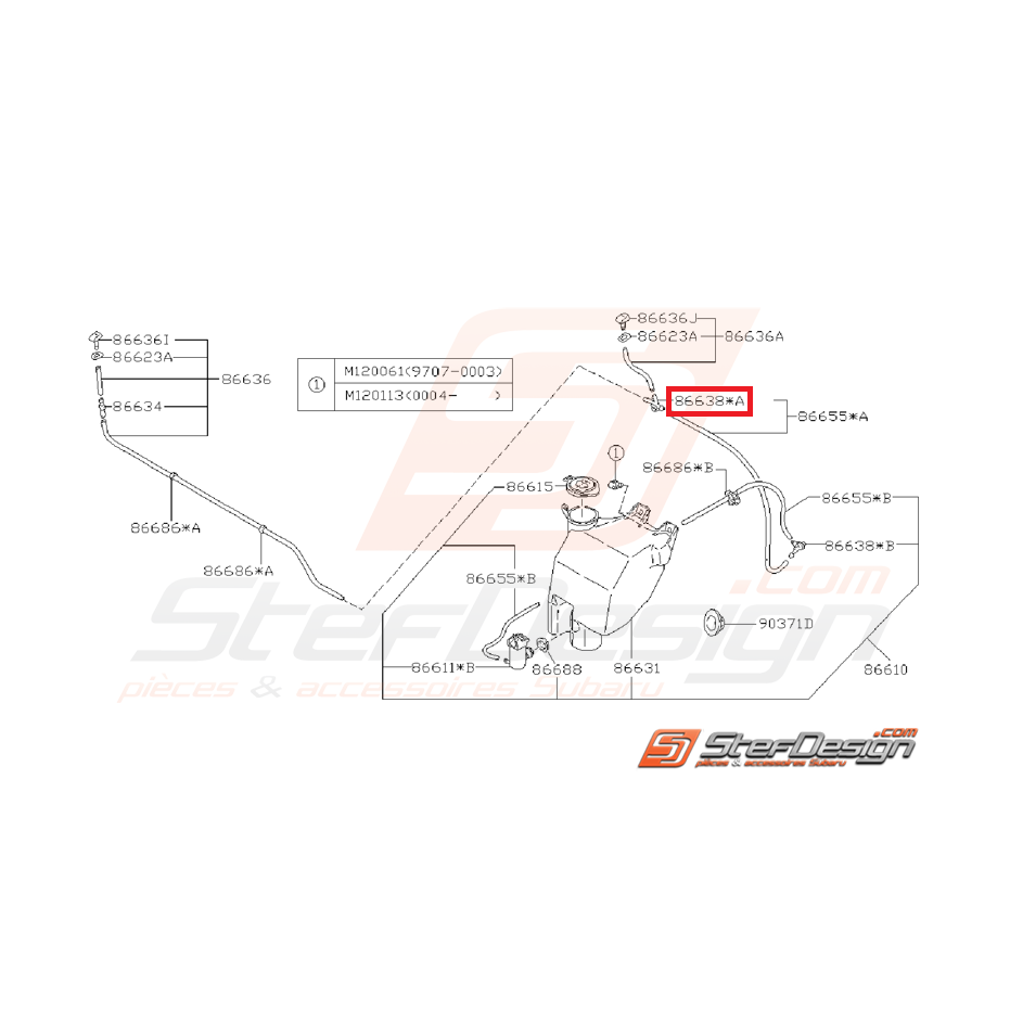 Raccord en t durite de lave-glace avant SUBARU GT 96-00