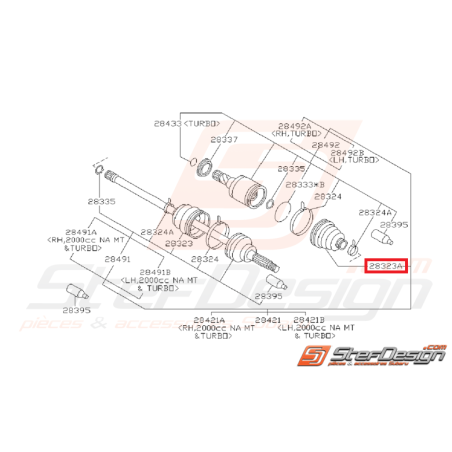 Soufflet de cardan avant côté boite GT 97-00 arrière côté pont GT 93-00 WRX 01-03