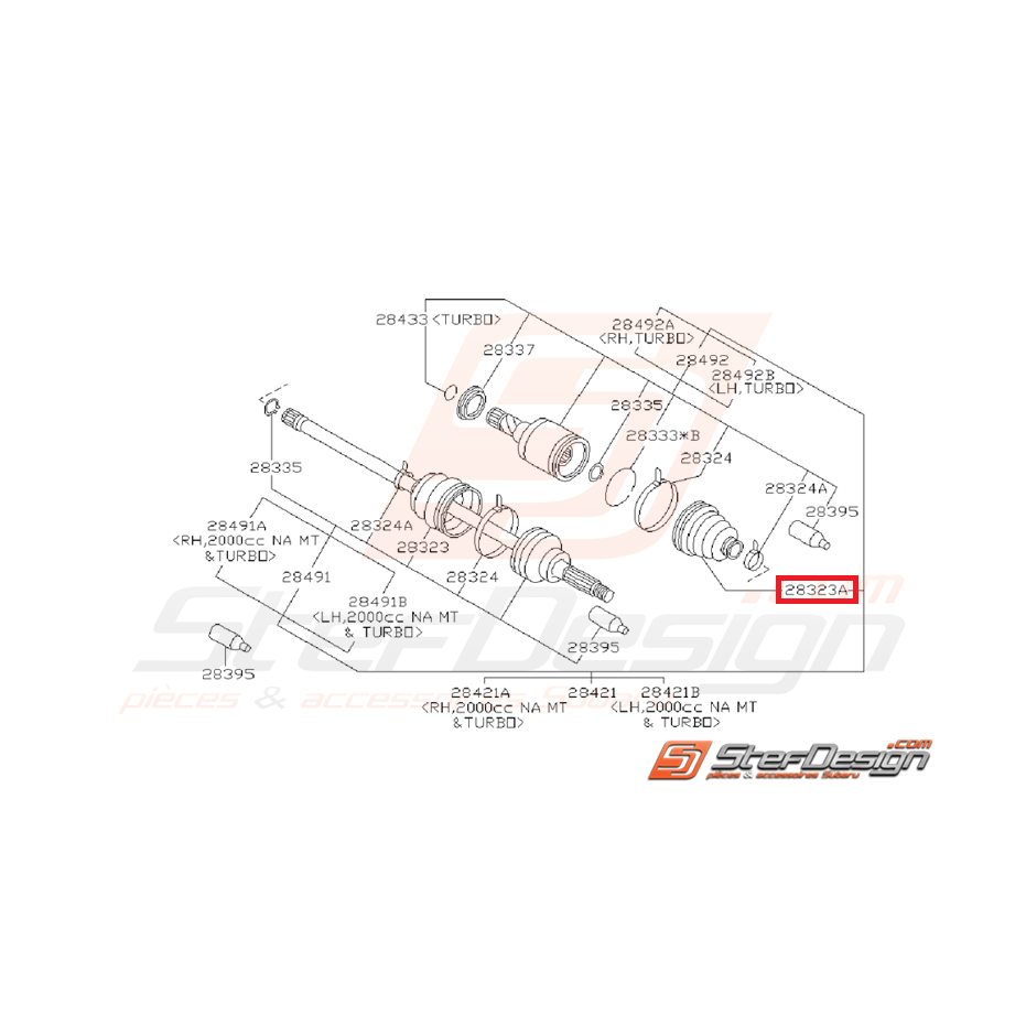 Soufflet de cardan avant côté boite GT 97-00 arrière côté pont GT 93-00 WRX 01-03