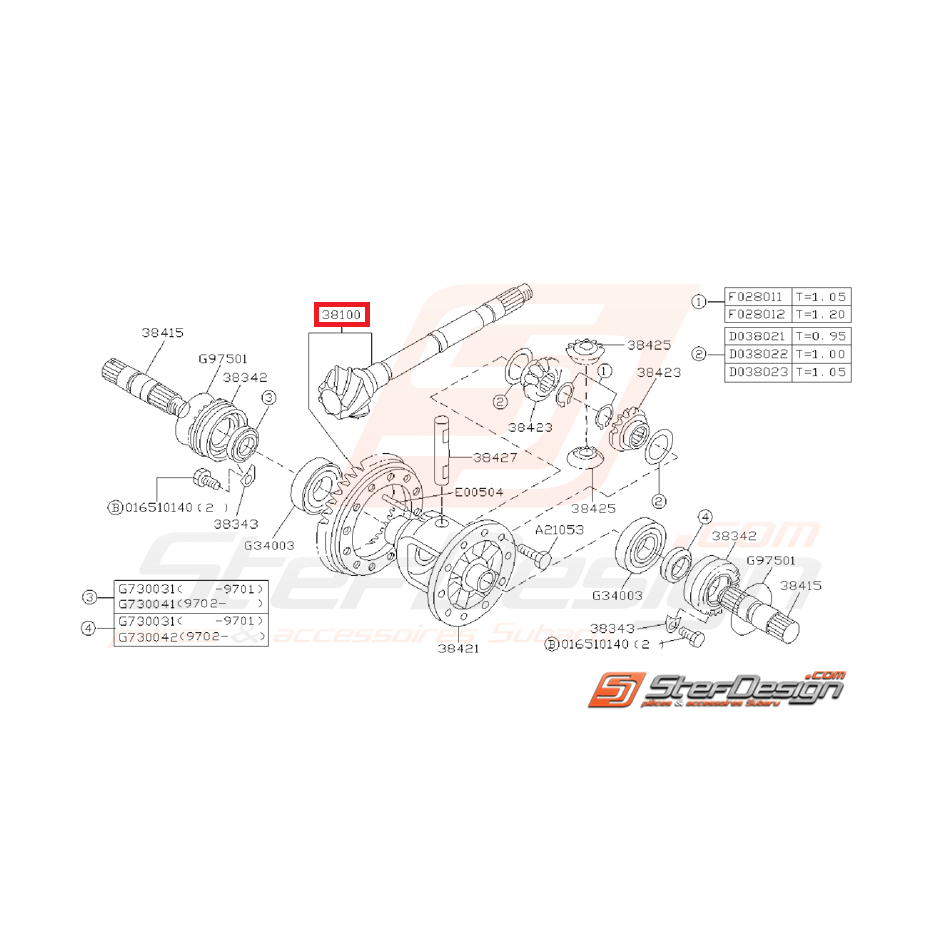 Couple Conique Avant pour Différentiel Origine Subaru GT 1993 - 1996