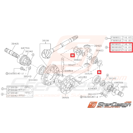 Rondelle pour Ensemble de Différentiel Origine Subaru GT 1993 - 1996