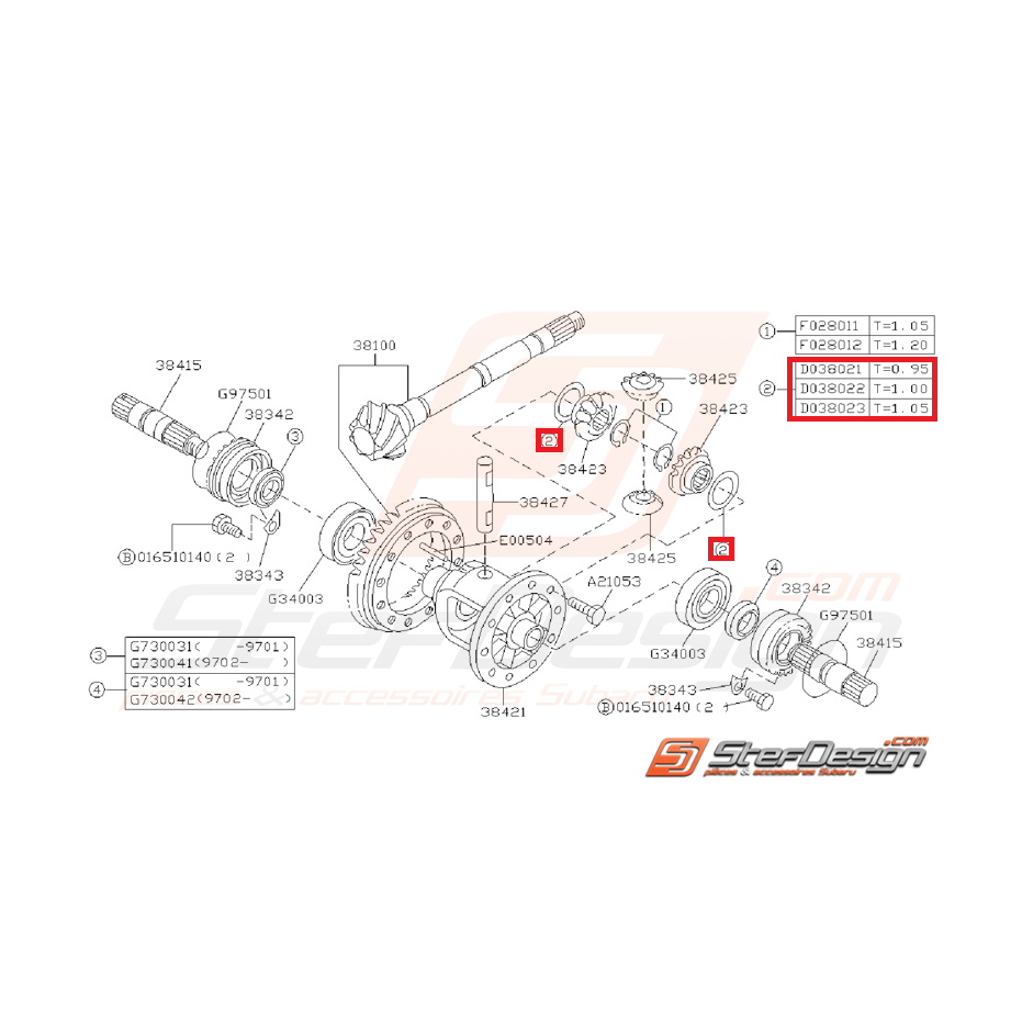 Rondelle pour Ensemble de Différentiel Origine Subaru GT 1993 - 1996