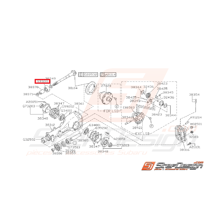 Roulement d'arbre de pont arrière subaru GT 93-00