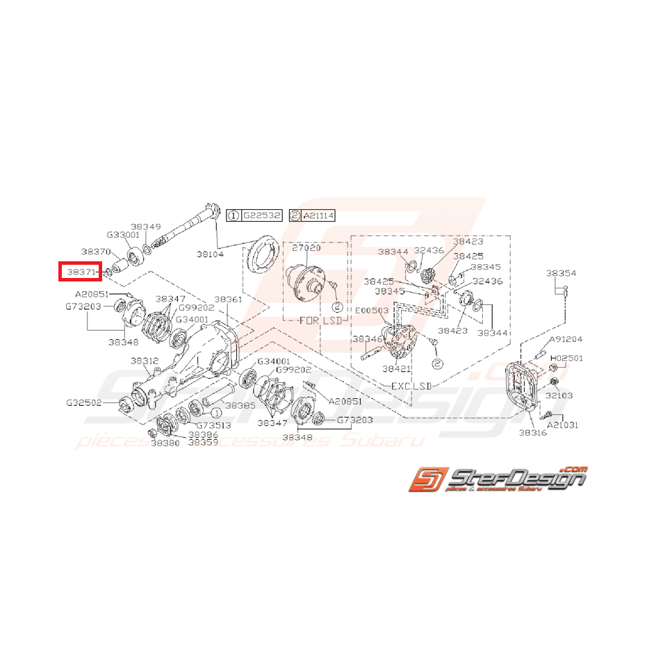 Entretoise Ensemble Différentiel Arrière Origine Subaru GT 1993 - 1996