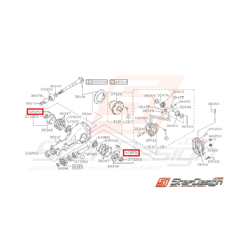 Vis de fixation de roulement de différentiel arrière  WRX 01-07 STI 03-07 