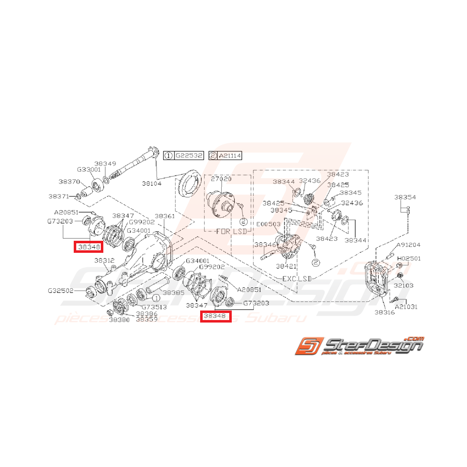Fixation de roulement de différentiel arrière WRX/STI 01-07