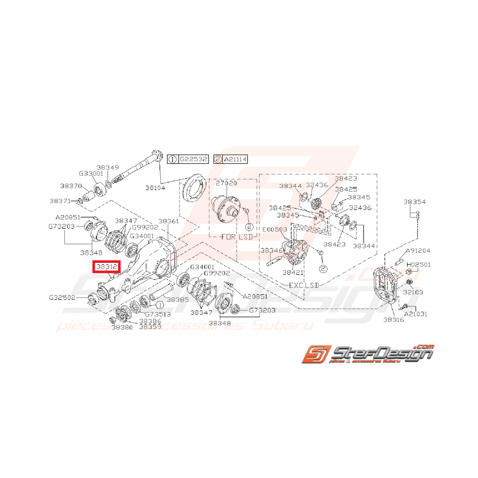 Carter de Pont Arrière Origine Subaru GT 1993 - 1996