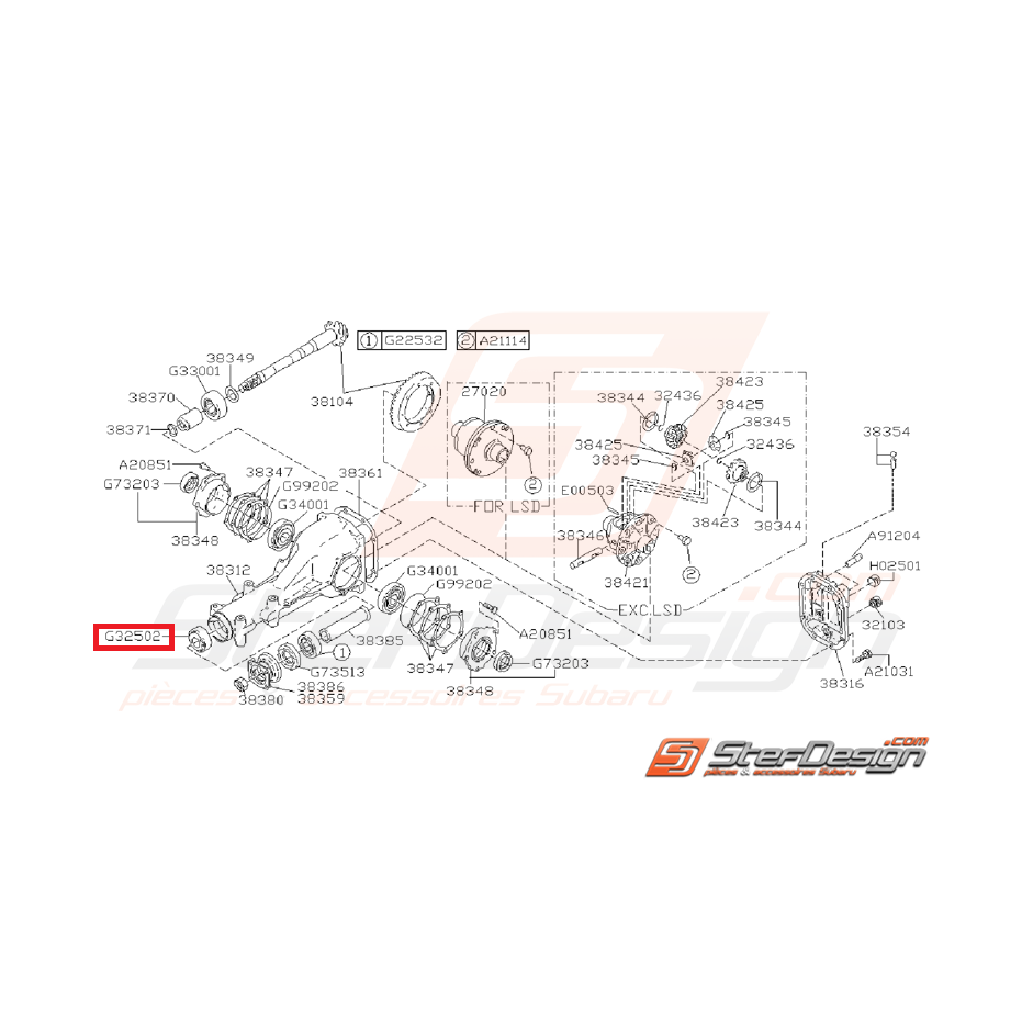 Roulement a rouleaux de différentiel arrière GT 93-00 WRX/STI 01-07