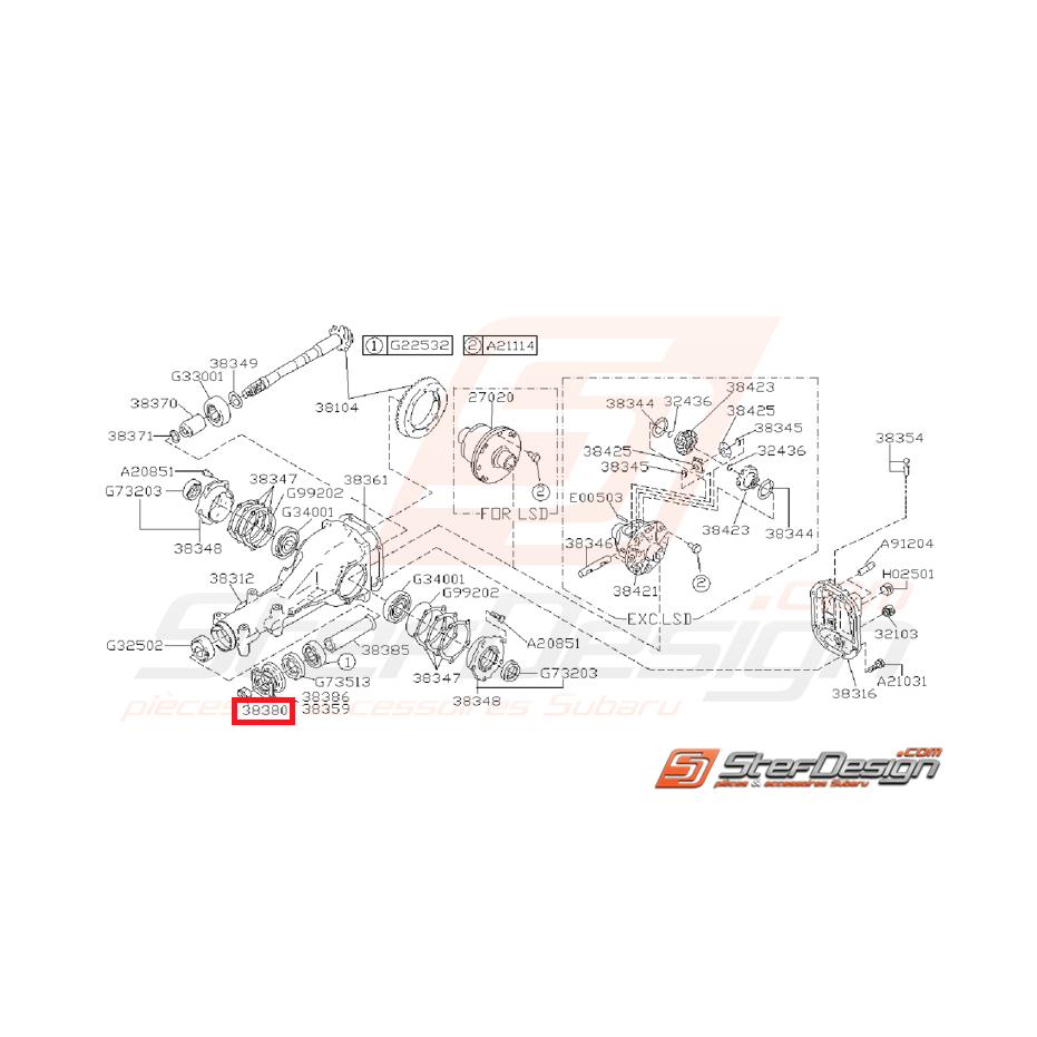 Ecrou de vérrouilage de pont subaru GT 93-00