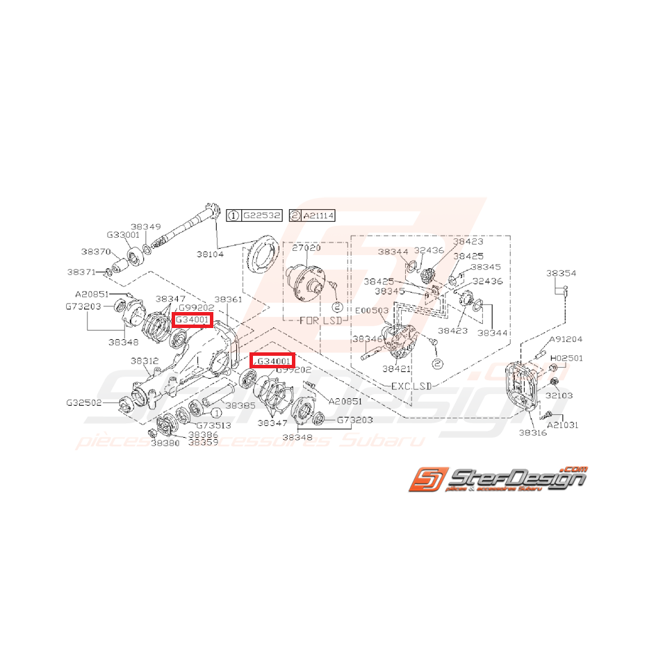 Roulement a rouleaux de pont  GT 93-00 WRX/STI 01-14