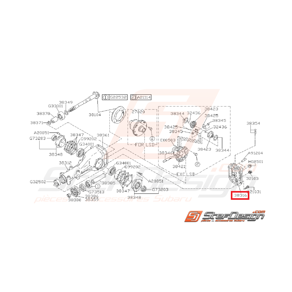 Couvercle de différentiel SUBARU GT 93 - 00 et WRX 01-07