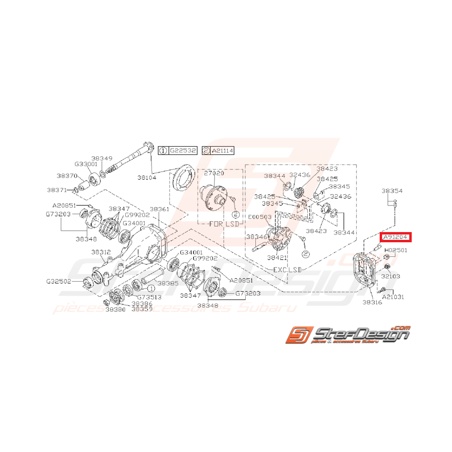 Goujon de fixation de différentiel arrière GT 93-00 