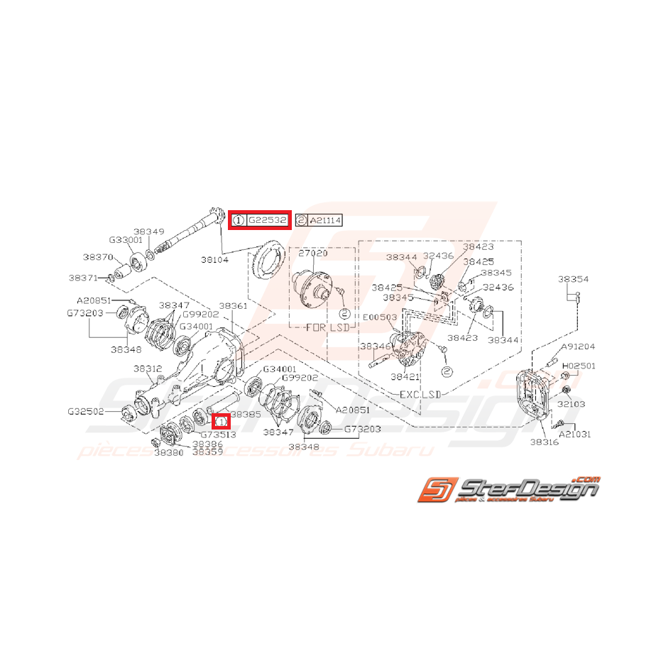 Roulement de pont arrière subaru GT 97-00 WRX/STI 01-05