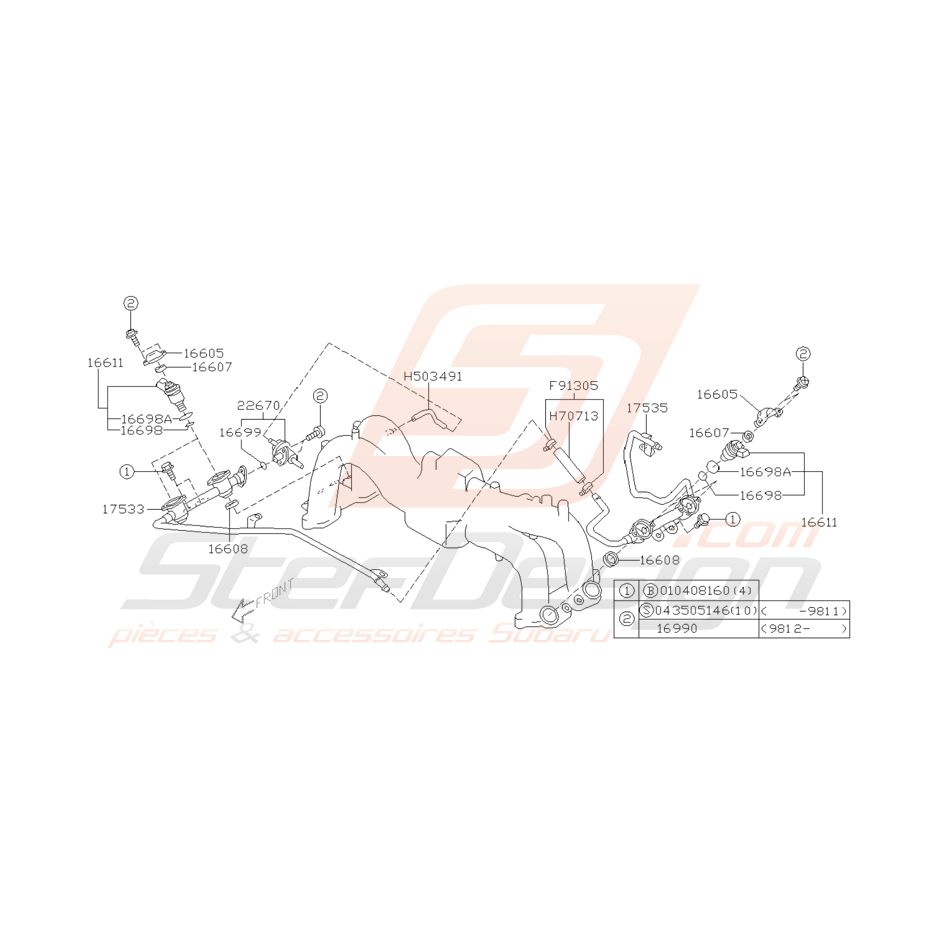 Ensemble Injecteurs d'Essence Origine Subaru GT 1999 - 2000
