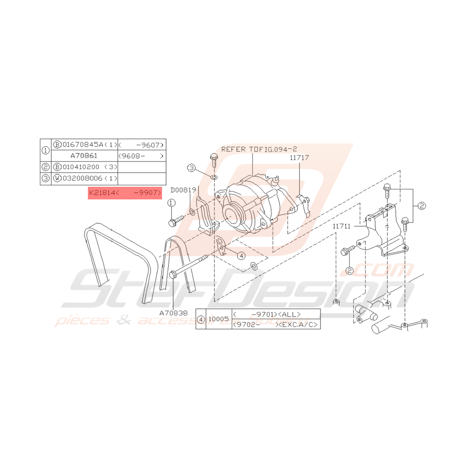 Courroie d'Alternateur Origine Subaru GT 1993 - 07/1999