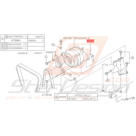 Support d'Alternateur Origine Subaru GT 93- 00 WRX/STI 01-07