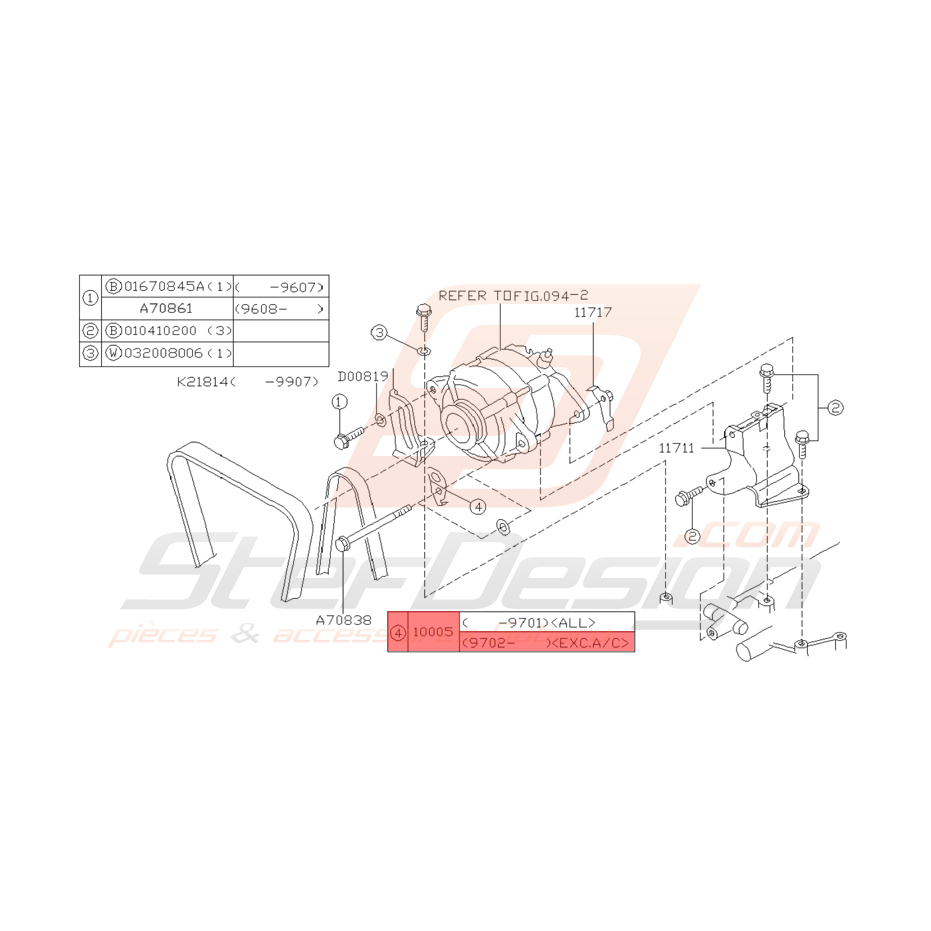 Support avant d'alternateur Origine Subaru GT 02/1997 - 2000