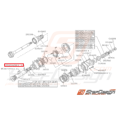 Clavette pour Ensemble Arbre Secondaire Origine Subaru GT 1993 - 1996