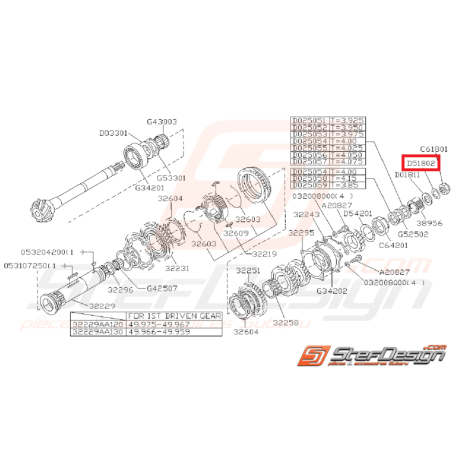 Jonc d’arrêt d'arbre secondaire boite 5 vitesses SUBARU GT 99-00