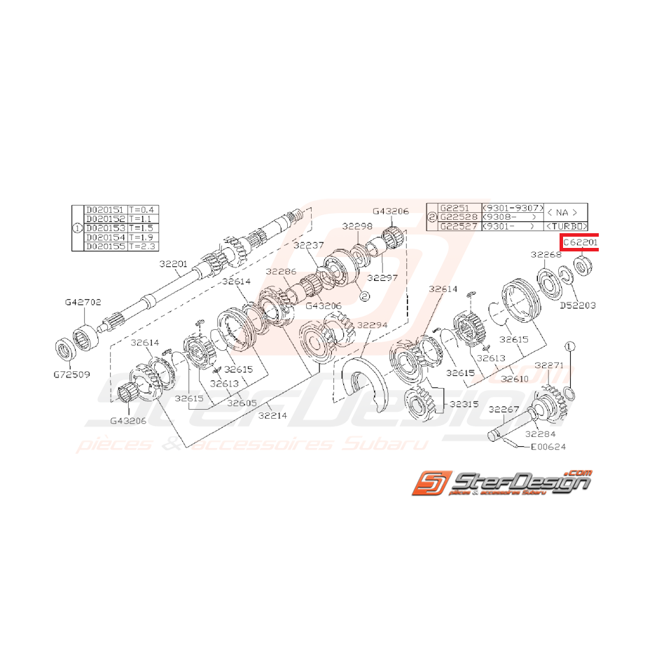 Ecrou de blocage arbre primaire GT 93-00 WRX 01-10